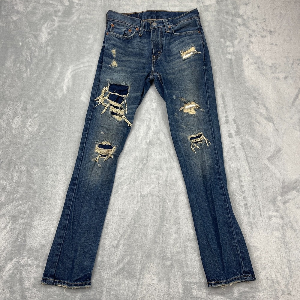 Levi's 511 Jeans Womens 28x30 Blue Denim Distressed Whiskered Skinny Leg Outdoor